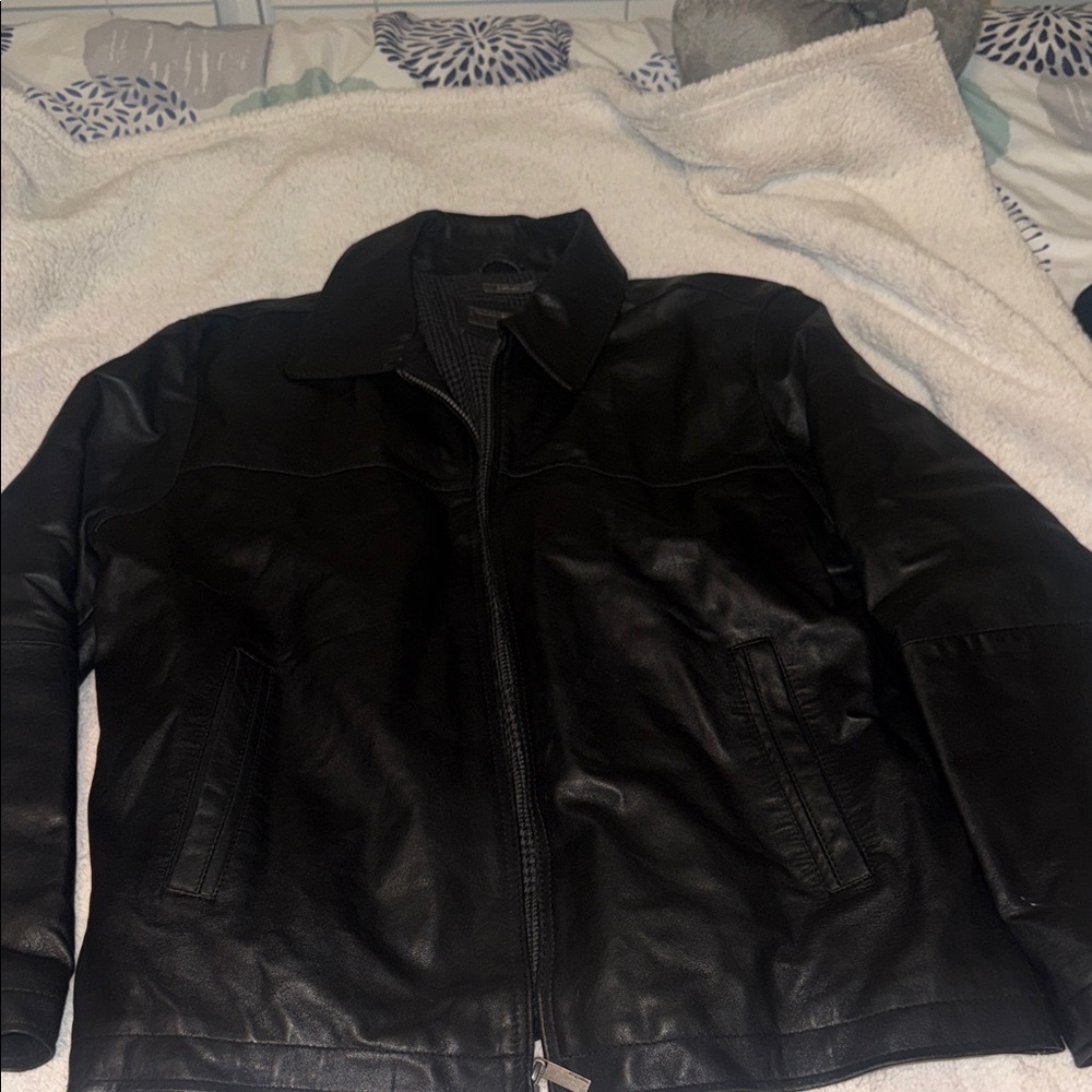 Perry Ellis Men's Black Leather Jacket